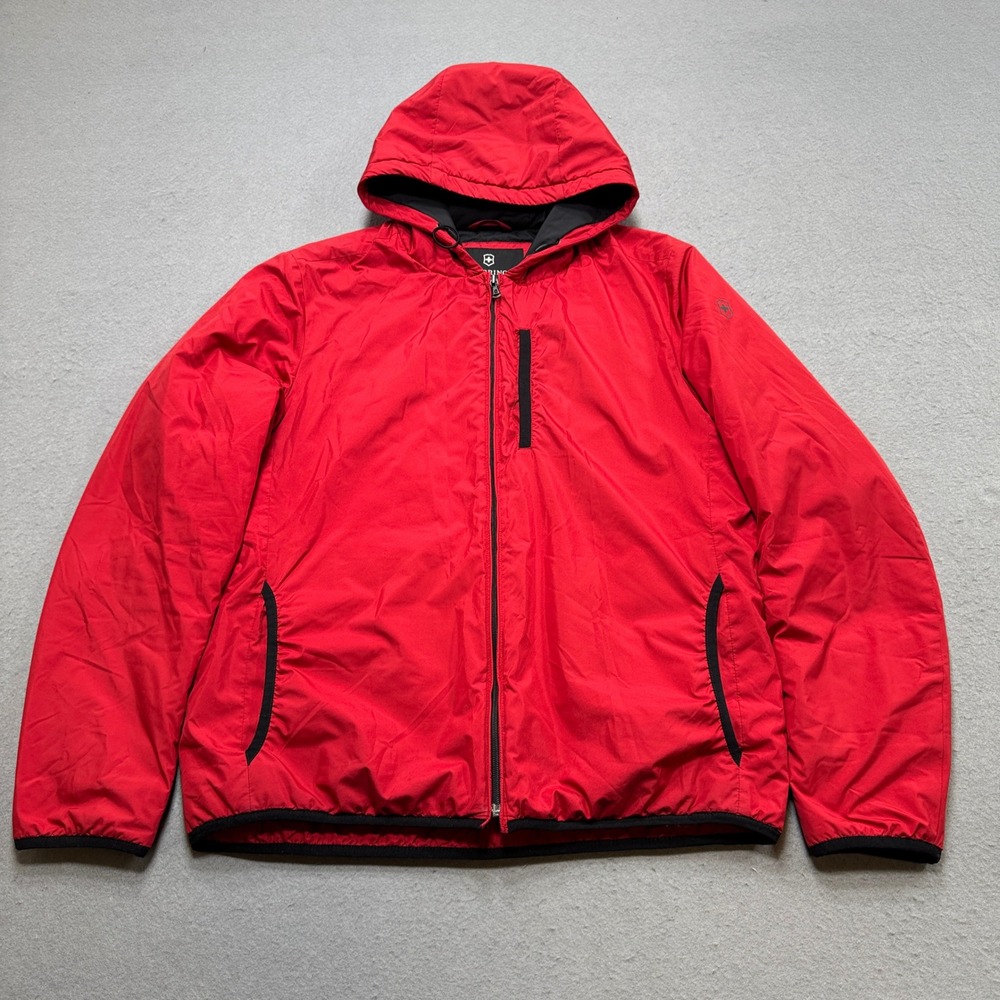 Victorinox Puffer Jacket Men's L Red Hooded Insulated Swiss Army Waterproof Coat
